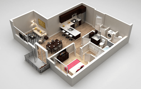 Floor plan for 1 bed, 1 bath, 826 sqft